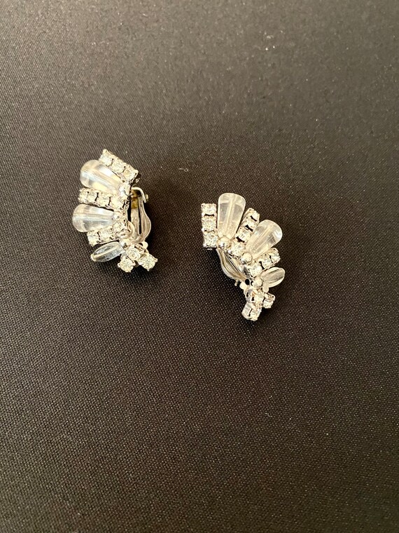 Rhinestone and Lucite Clip on Earrings - image 4