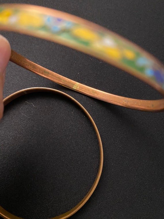 Flat Cloisonne' and Copper Bangles - image 7