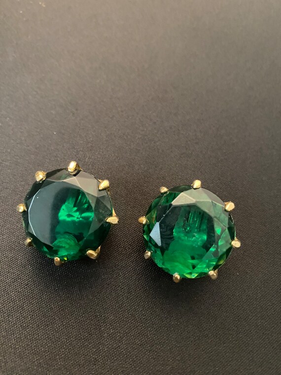 Large Green and Gold Vintage Earrings - image 6