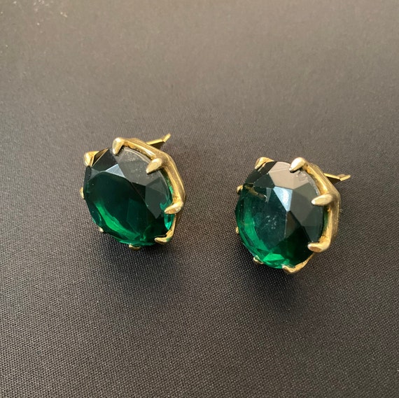 Large Green and Gold Vintage Earrings - image 1