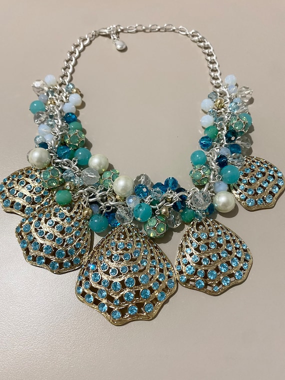 Shell and Glass Bead Upcycled Collage Bracelet Gem