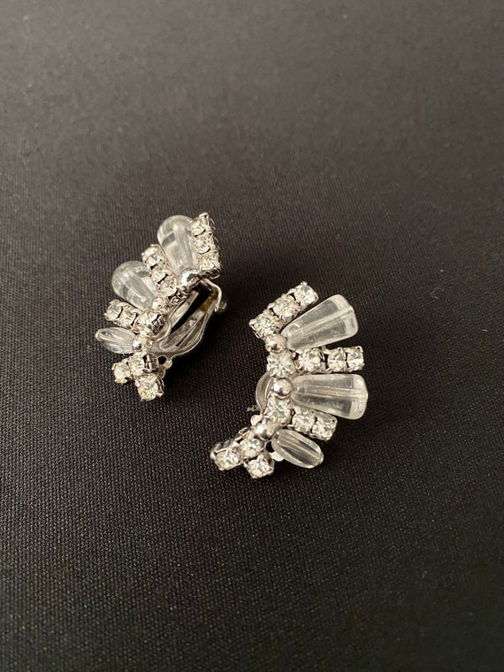 Rhinestone and Lucite Clip on Earrings - image 2