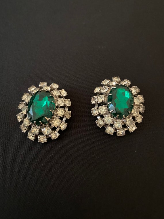 Green and Rhinestone Dome Earrings - image 2