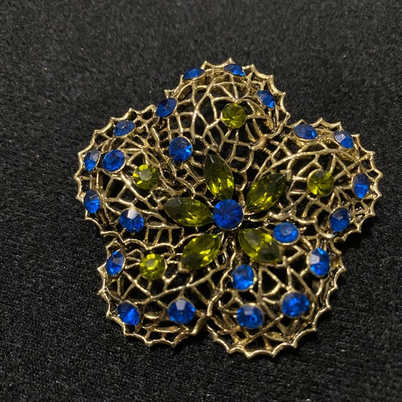 Green and Blue Rhinestone Brooch - image 1