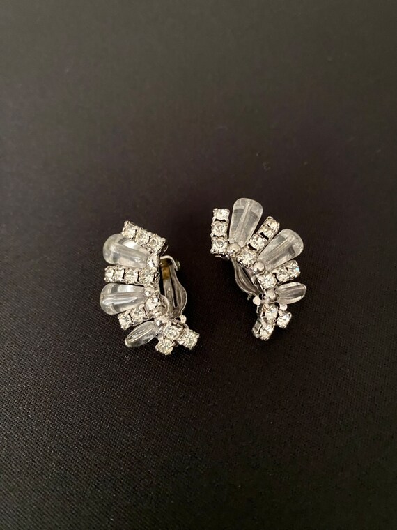 Rhinestone and Lucite Clip on Earrings - image 5
