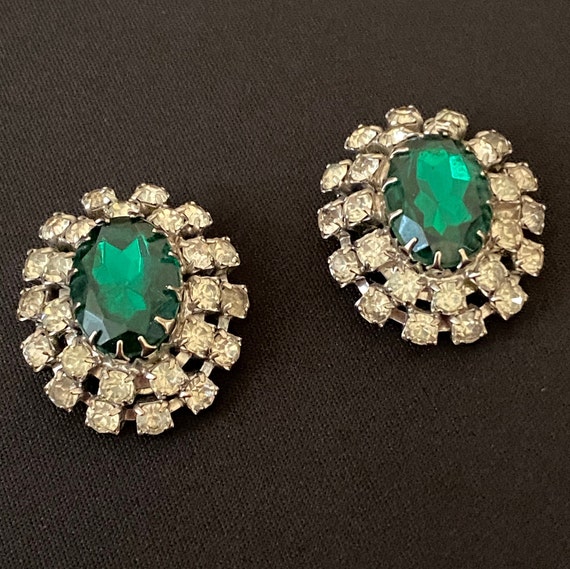 Green and Rhinestone Dome Earrings - image 1