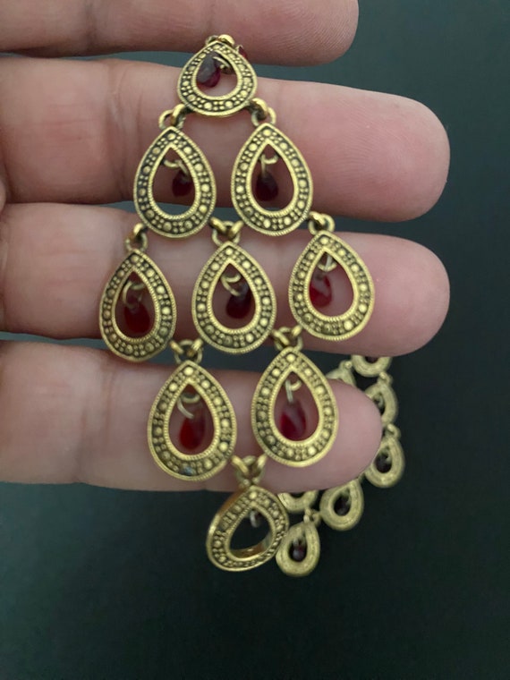 Gold and Red Articulated Tear Drop Earrings - image 3