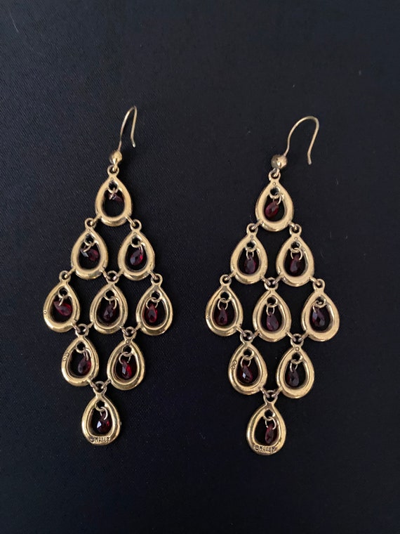 Gold and Red Articulated Tear Drop Earrings - image 4