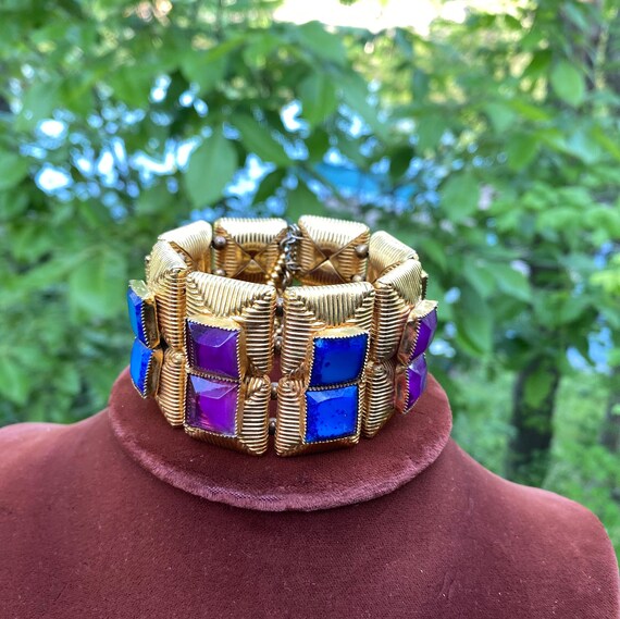 Wide Jeweled Goldtone Cuff Bracelet Gem