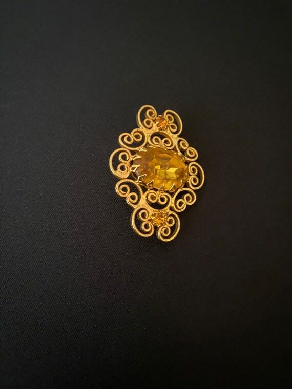 Gold and Yellow Scroll Brooch - image 2