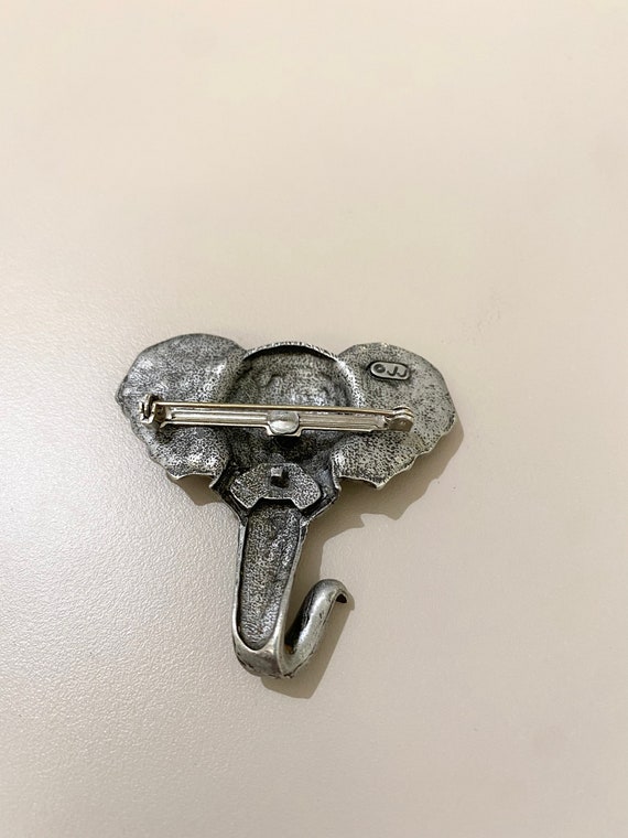 JJ Silver Tone Elephant Brooch - image 3