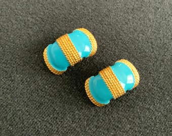 Gay Boyer Teal and Gold Earrings Vintage Fashion Accessory