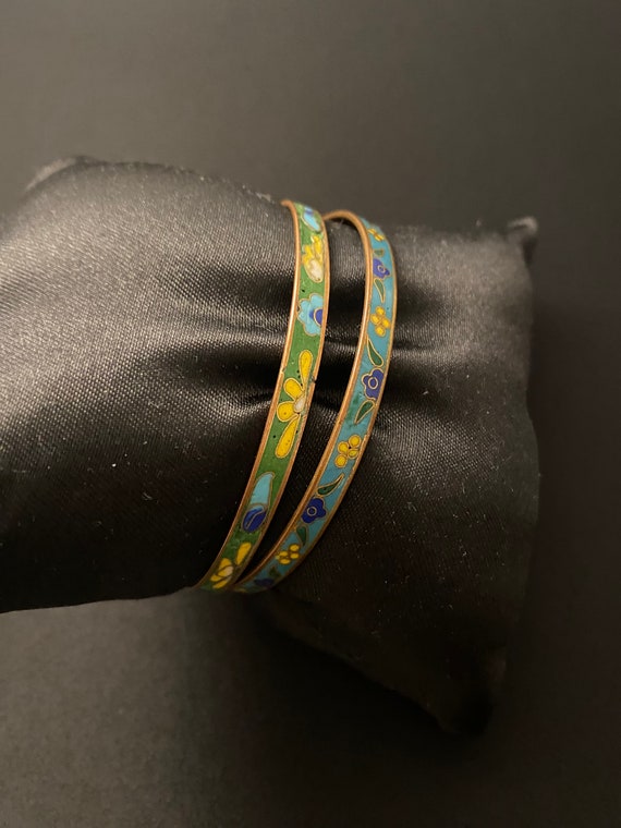 Flat Cloisonne' and Copper Bangles - image 2