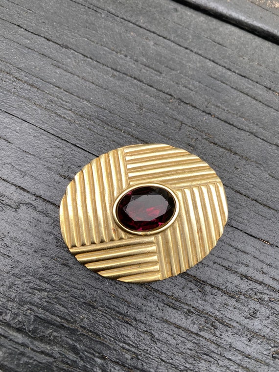 Mid Century Satin Gold and Purple Glass Brooch - image 5
