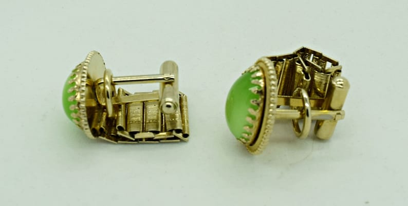 Green Moonstone and Gold Cuff Links Fashion Accessories