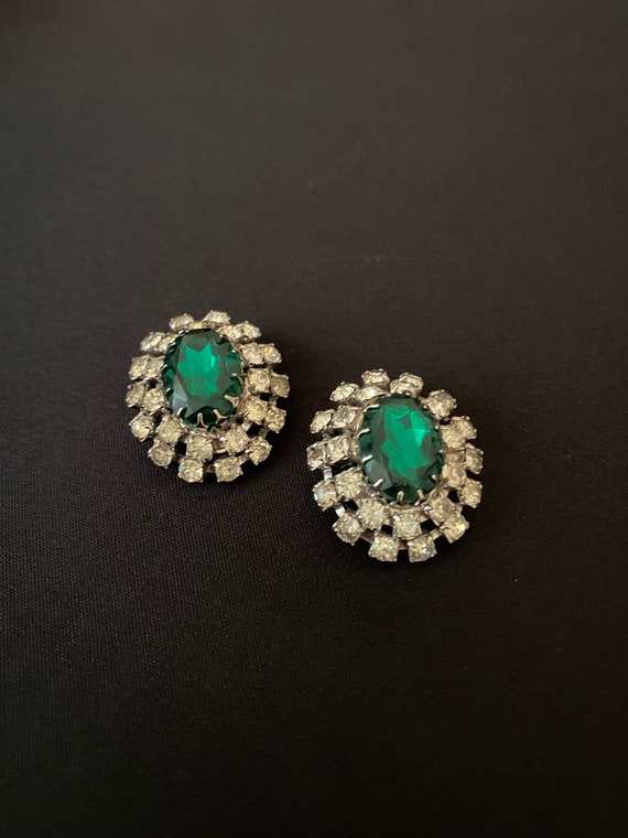 Green and Rhinestone Dome Earrings - image 5