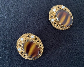 West Germany Brown Striped Earrings