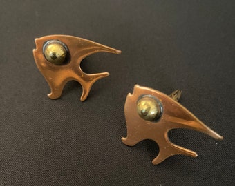 Modernist Copper Fish Signed Cuff Links