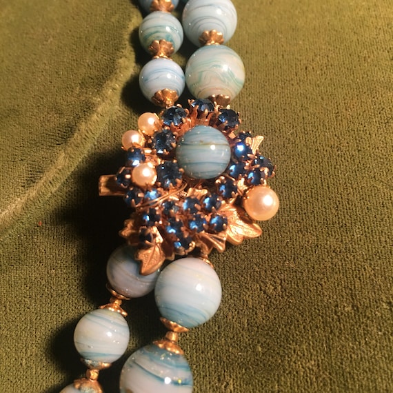 Miriam Haskell Blue Marbled Double Strand Bead Nec