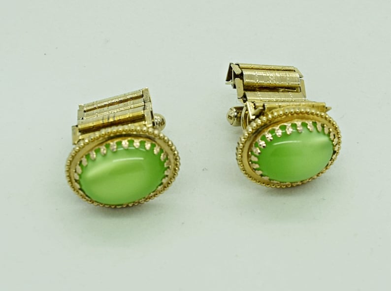 Green Moonstone and Gold Cuff Links Fashion Accessories