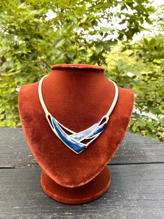 Blue Enamel Omega Chain Necklace - image 2