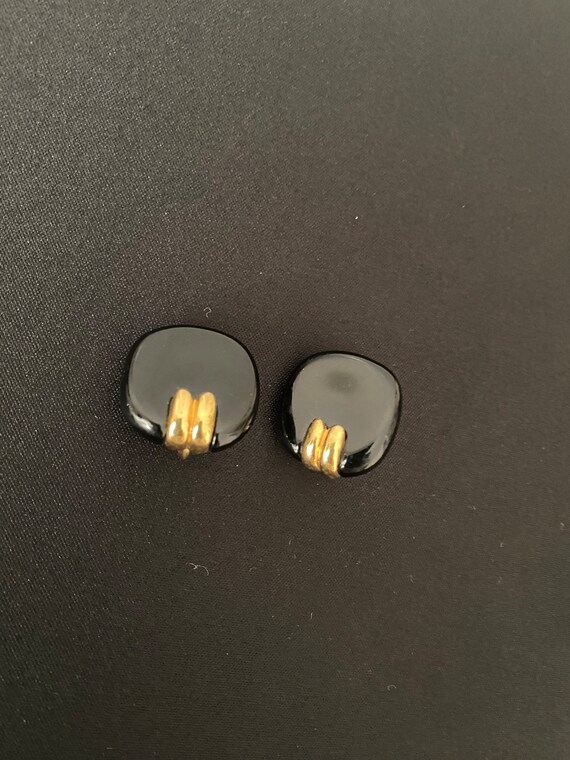 Trifari Black and Gold Clip on Earrings - image 2