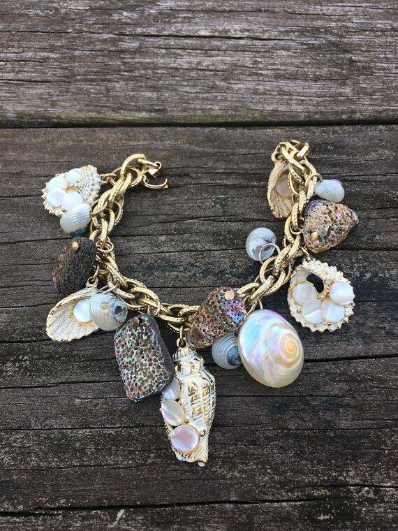 Mother of Pearl Sea Shells and Abalone Charm Bracelet | Etsy