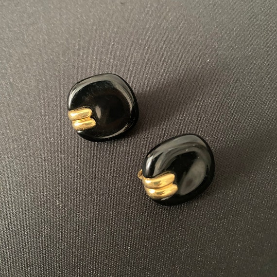 Trifari Black and Gold Clip on Earrings - image 1