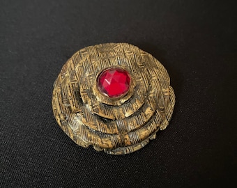 Antiqued Gold Ton-Kleid-Clip Rote Glas Stein
