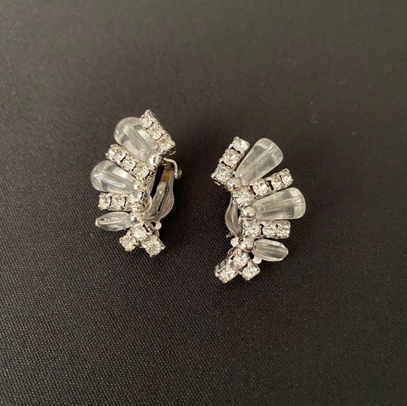 Rhinestone and Lucite Clip on Earrings - image 1