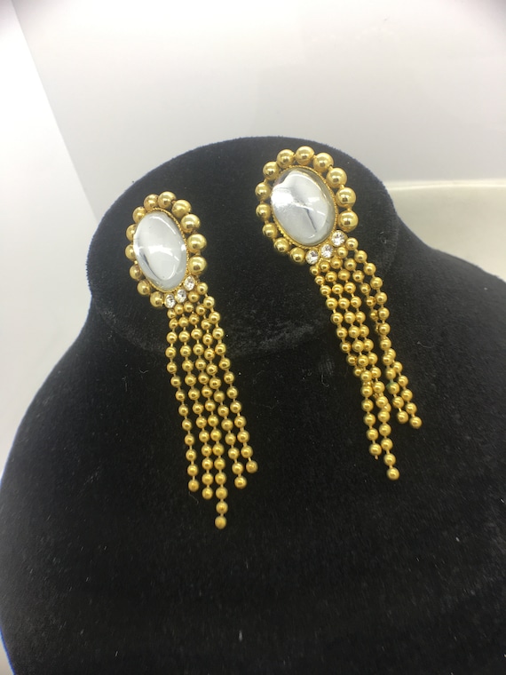 Lucite and Brass Pools of Light Earrings