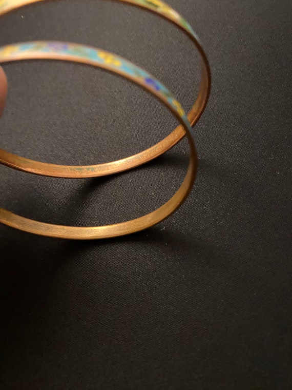 Flat Cloisonne' and Copper Bangles - image 6