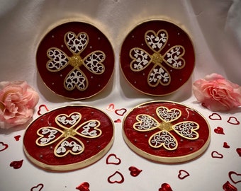 Heart coasters, Valentine’s Day gifts, love decor, romantic gifts, romantic decor, heart decor, heart kitchenware