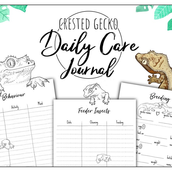 Crested Gecko Daily Care Journal, Crested Gecko Supplies, Crested Gecko Gift, Gecko Lizard, Lizard Gifts, Lizard Print, Reptile Log Book