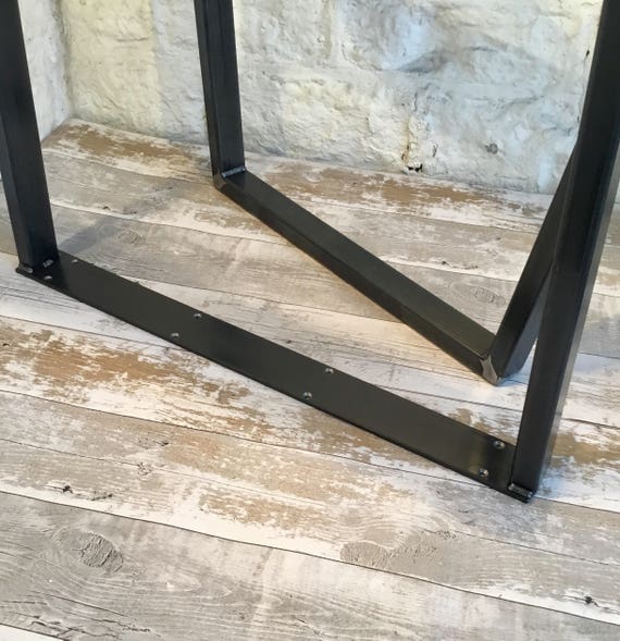 2 Handmade Flat Reverse Trapezium Raw Steel Large Dining Table Legs Industrial