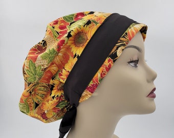 Women's surgical scrub hats, or scrub caps -Happy Harvest Black Band
