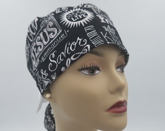 Surgical Cap ponytail style- Religious Quotes-cotton 100%