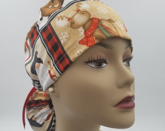 Surgical Cap ponytail style- Christmas Gnome -cotton 100%