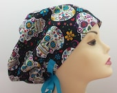 Women 39 s surgical scrub hats, or scrub caps-Sugar Skull Blue