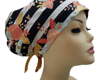 Women&#39;s surgical scrub hats, or scrub caps-Spring on Stripes