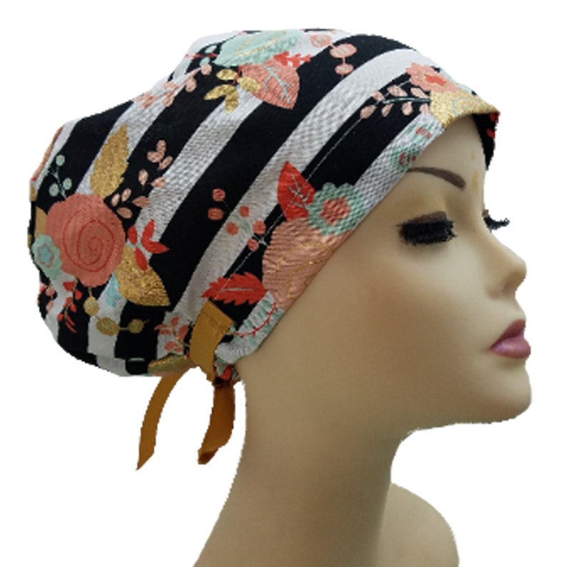 Women's surgical scrub hats, or scrub caps-Spring on Stripes image 1