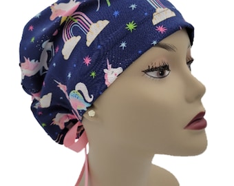 Women's surgical scrub hats, or scrub caps-Rainbow & Unicorn