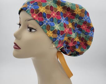 Women's surgical scrub hats, or scrub caps -Stained Glass Star