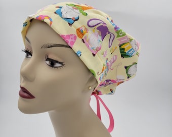 Women's surgical scrub hats, or scrub caps -Bunny Gnome - cotton 100%