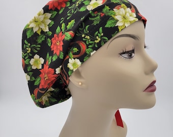 Women's surgical scrub hats, or scrub caps-Christmas Poinsettia