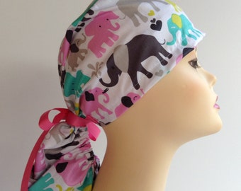 Surgical Cap ponytail style-Elephant three colors-cotton 100%