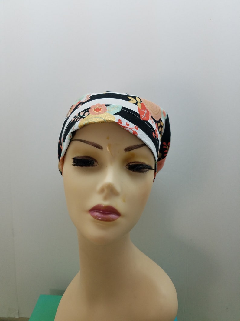 Women's surgical scrub hats, or scrub caps-Spring on Stripes image 2