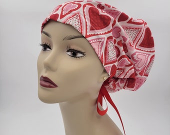 Women's surgical scrub hats, or scrub caps- Retro Hearts