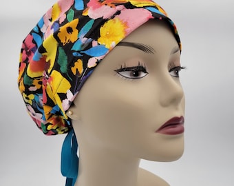 Women's surgical scrub hats, or scrub caps- Abstract Garden