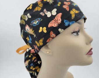 Surgical Cap ponytail style-Butterflies & feathers -cotton 100%